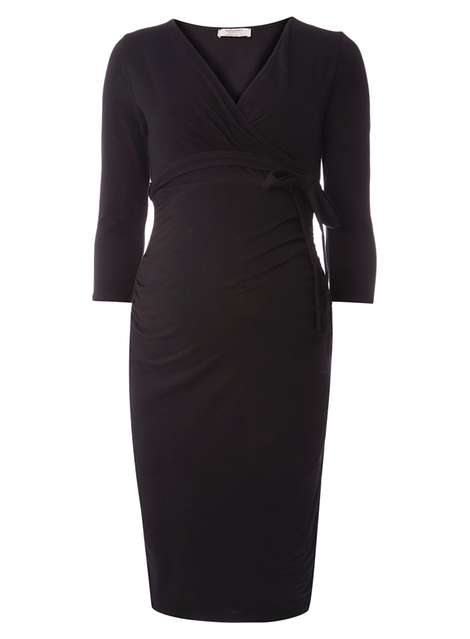 **Maternity Black Self-Tie Ruched Wrap Dress